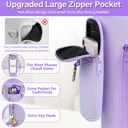 LEFOR·Z Water Bottle Carrier Bag with Phone Pocket Compatible with Stanley/Meoky 40 oz Tumbler with Handle,Water Bottle Holder Pouch with Adjustable Strap Compatible with Stanley Cup Accessories