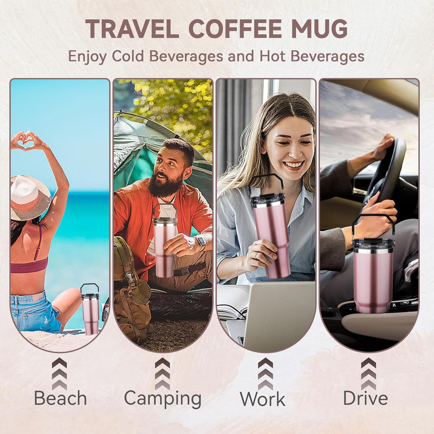 30oz Tumbler with Handle and Flip Straw Lid Double Wall Insulated Travel Coffee Mug Stainless Steel Vacuum Insulated Coffee Tumbler Cup for Hot and Cold Beverages,Leak-proof&BPA-free (30oz,Black)