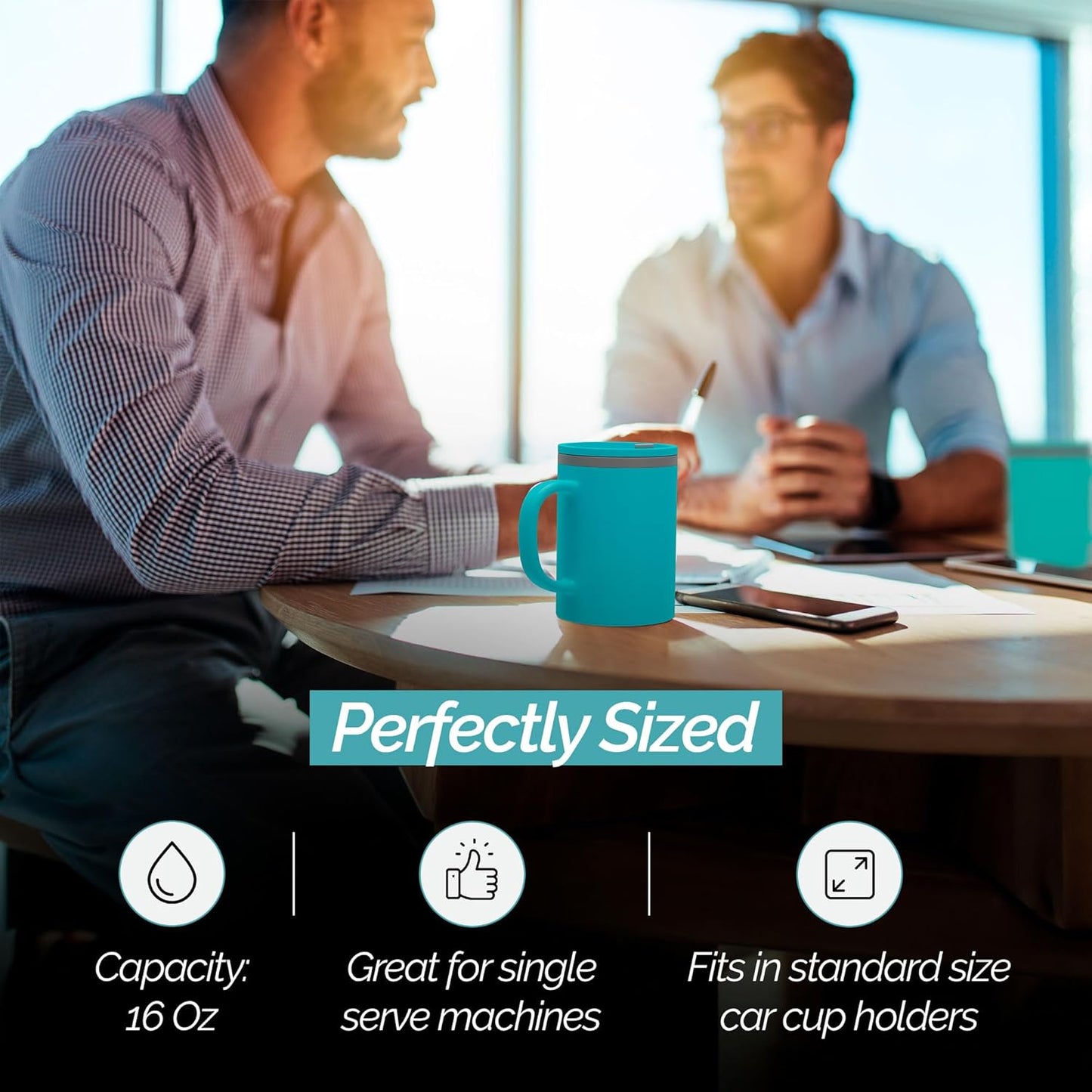 Copco Iconic 16oz Double Wall Insulated Desk Mug with Lid & Handle, Set of 2, BPA-Free Reusable Plastic, Spill-Resistant, Microwave & Dishwasher Safe, Wide Mouth (Grey)