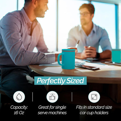 Copco Iconic 16oz Double Wall Insulated Desk Mug with Lid & Handle, Set of 2, BPA-Free Reusable Plastic, Spill-Resistant, Microwave & Dishwasher Safe, Wide Mouth (Grey)