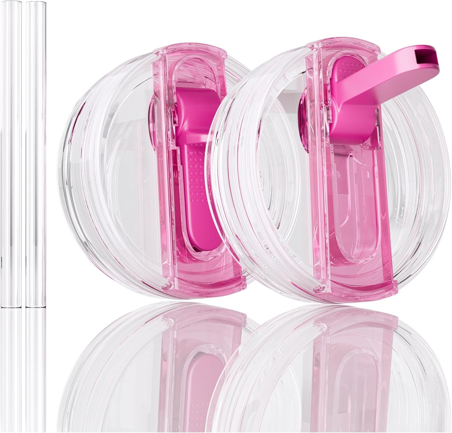2 Pack 40 oz Flip Straw Lid for STANLEY Quencher ProTour and H2.0 FlowState Tumbler(Only for STANLEY Tumbler), Leakproof Lid, No Spill & Easy to Use Reusable Cover (Passion Pink)