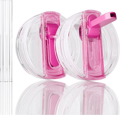 2 Pack 40 oz Flip Straw Lid for STANLEY Quencher ProTour and H2.0 FlowState Tumbler(Only for STANLEY Tumbler), Leakproof Lid, No Spill & Easy to Use Reusable Cover (Passion Pink)