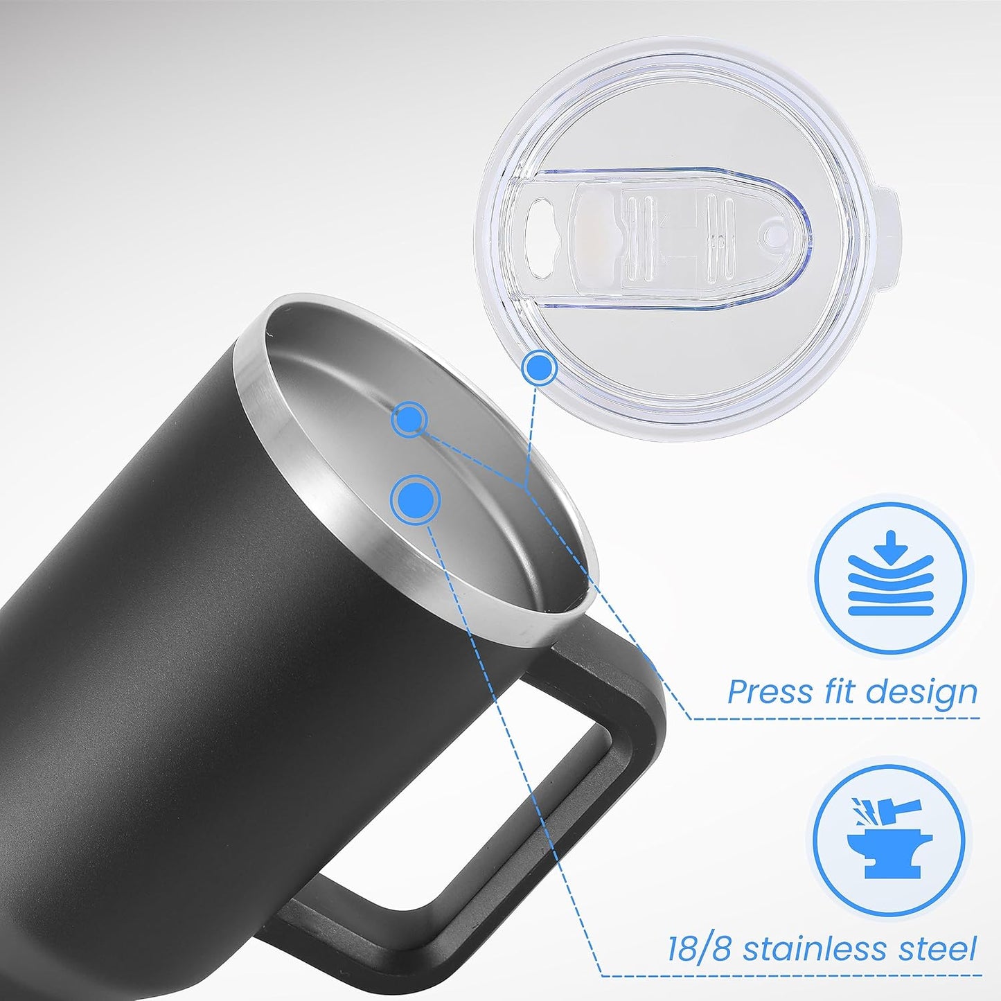 DOMICARE 40 oz Tumbler with Handle and Straw, Stainless Steel Tumbler with Lid and Straw, Reusable Vacuum Insulated Cup, Travel Coffee Mug, Blue, 1Pack