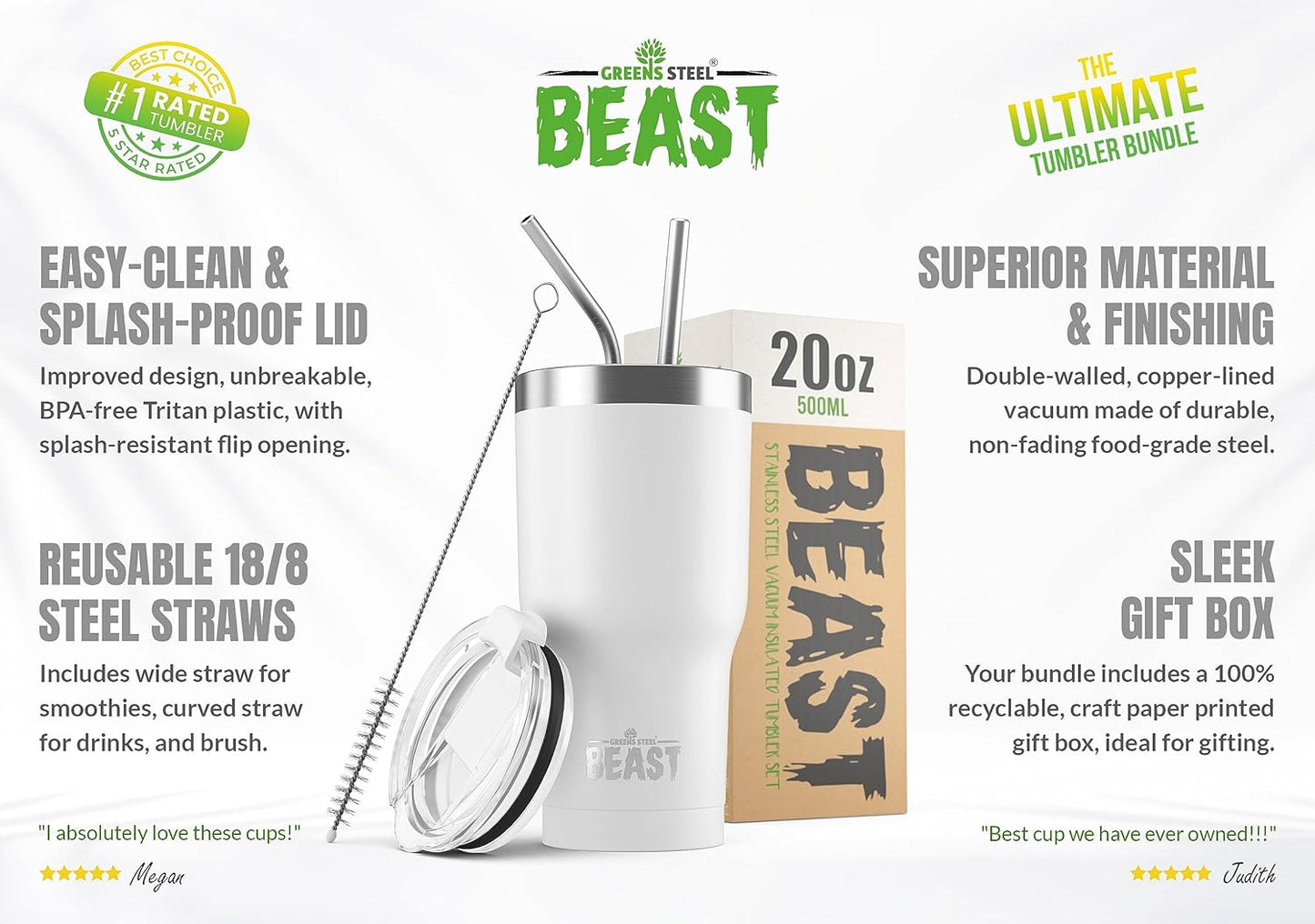 Beast 10 oz Tumbler Stainless Steel Vacuum Insulated Coffee Ice Cup Double Wall Travel Flask (Arctic White)