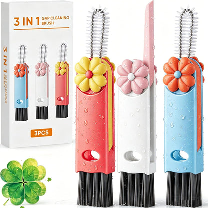 4 in 1 Cup Lid Cleaning Brush - Multifunctional Water Bottle Crevice Cleaning Brush, Portable Cup Lid Brush, Home Kitchen Crevice Brush Tools for Tiny Cup Lid Detail, Bottle Tight Spaces Cup (3 PCS)