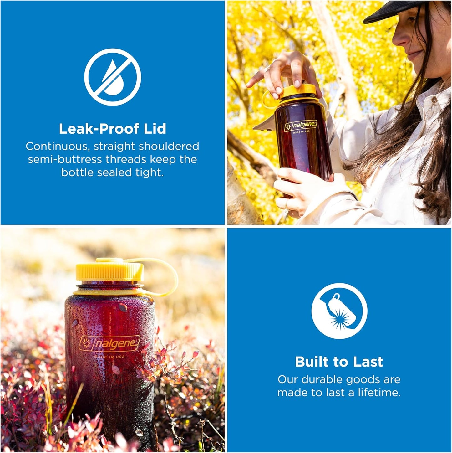 Nalgene 32 oz Wide Mouth Water Bottle | BPA-Free, Durable & Leak Proof, Lightweight Bottle for Hiking & Gym, Work & Travel