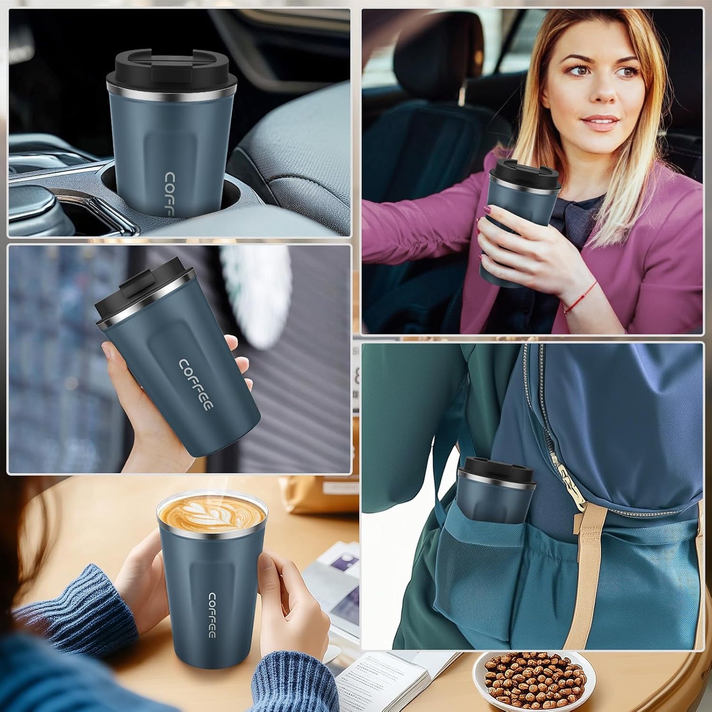 MOMSIV 12oz Travel Mug, Insulated Coffee Cup with Leakproof Lid, Travel Coffee Mug Vacuum Stainless Steel Double Walled Reusable Coffee Cup for Hot and Cold Water Coffee