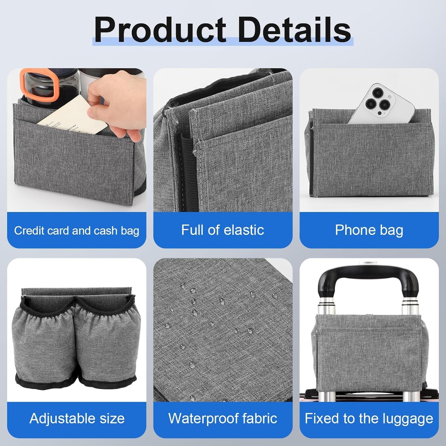 Luggage Cup Holder for Suitcases Free Hands, Travel Accessories, Luggage Cup Caddy Gifts, Beverage Holder, Universal Luggage Accessories for Flight Attendants, Business Travelers, Grey