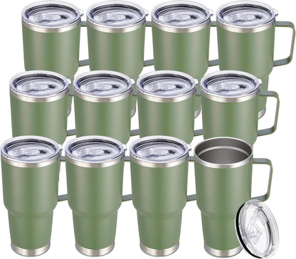 30 oz Tumbler with Handle and Lid, Stainless Steel Tumblers Double Wall Vacuum Insulated Travel Mug Leak Proof Cup Keep Drinks Cold and Hot Black, 1 Pack