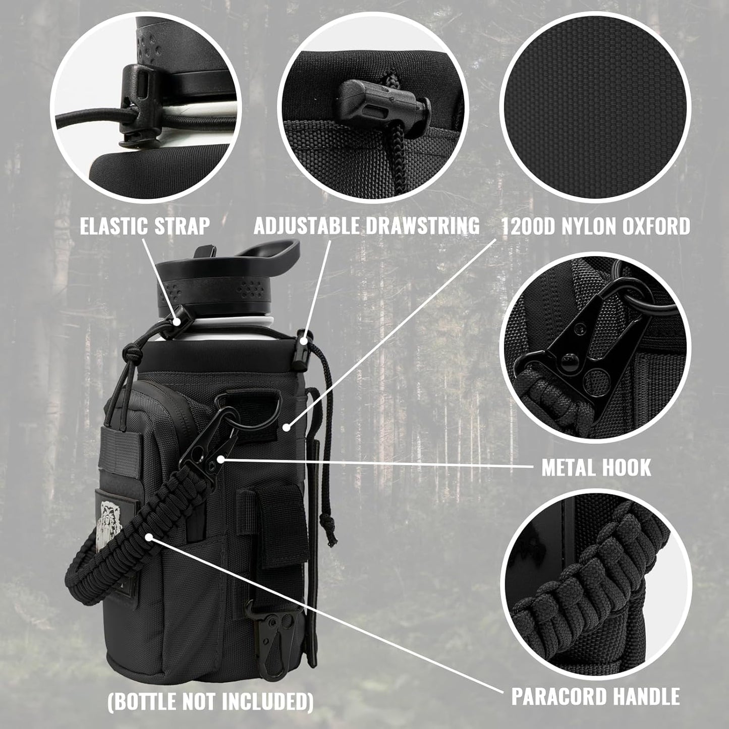 NATURE PIONEOR 32 64 128oz Tactical Water Bottle Pouch, Multi-Function Tactical Water Bottle Bag with Adjustable Shoulder Strap, Half/One Gallon Molle Strap Carrier Holder