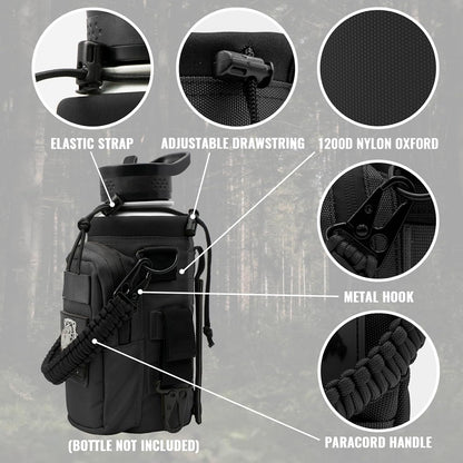 NATURE PIONEOR 32 64 128oz Tactical Water Bottle Pouch, Multi-Function Tactical Water Bottle Bag with Adjustable Shoulder Strap, Half/One Gallon Molle Strap Carrier Holder
