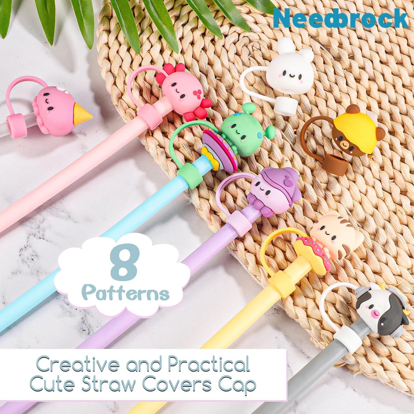 8 Pcs Animal Straw Cover Cap, Silicone Straw Topper for Stanley 30&40 Oz Tumbler Cute Straws Cap in Various Shapes, Straws Covers for 0.4 Inch/10 mm Tips Gifts for Women Girls Teens