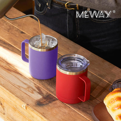 MEWAY 12oz Coffee Mug With Handle and Sliding Lid,Stainless Steel Travel Tumbler Cup with Handle,Double Wall Vacuum Insulated Camping Cup for Hot & Cold Drinks Tea (Black,Set of 1