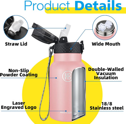 Han's Bottle Sports Water Bottle - 24 Oz, Straw Lid, Leak Proof, Vacuum Insulated Stainless Steel, Double Walled, Thermo Mug,Black