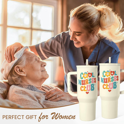 Floral Tumbler with Handle 40oz, Stainless Steel Insulated Tumblers Coffee Travel Mug Cup with Straw, Flower Coffee Cup Gifts for Women Girls, Gift for Her on Christmas Birthday Mothers Day