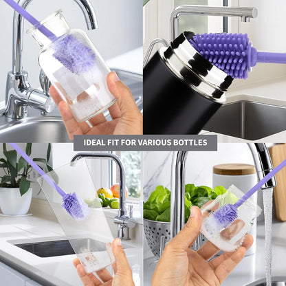 A-Brush Silicone Bottle Cleaner Brush, 2 Piece Set, Flexible, Long Handle - Water Bottle Cleaner, Baby Bottle Nipple Brush for Plastic & Glass, BPA-Free Dish Washing Brush A2S Protection