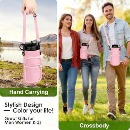 Water Bottle Holder with Strap, Insulated Crossbody Sling Bag, Carrier with Phone Pocket for Walking Hiking Camping Fishing