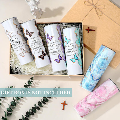 Geiserailie 6 Sets Christian Tumblers for Women 20 oz Marble Stainless Steel Cups with Lid Straw and Brush Inspirational Bible Verse Faith Gifts for Graduation End of Year Friends Coworkers Church