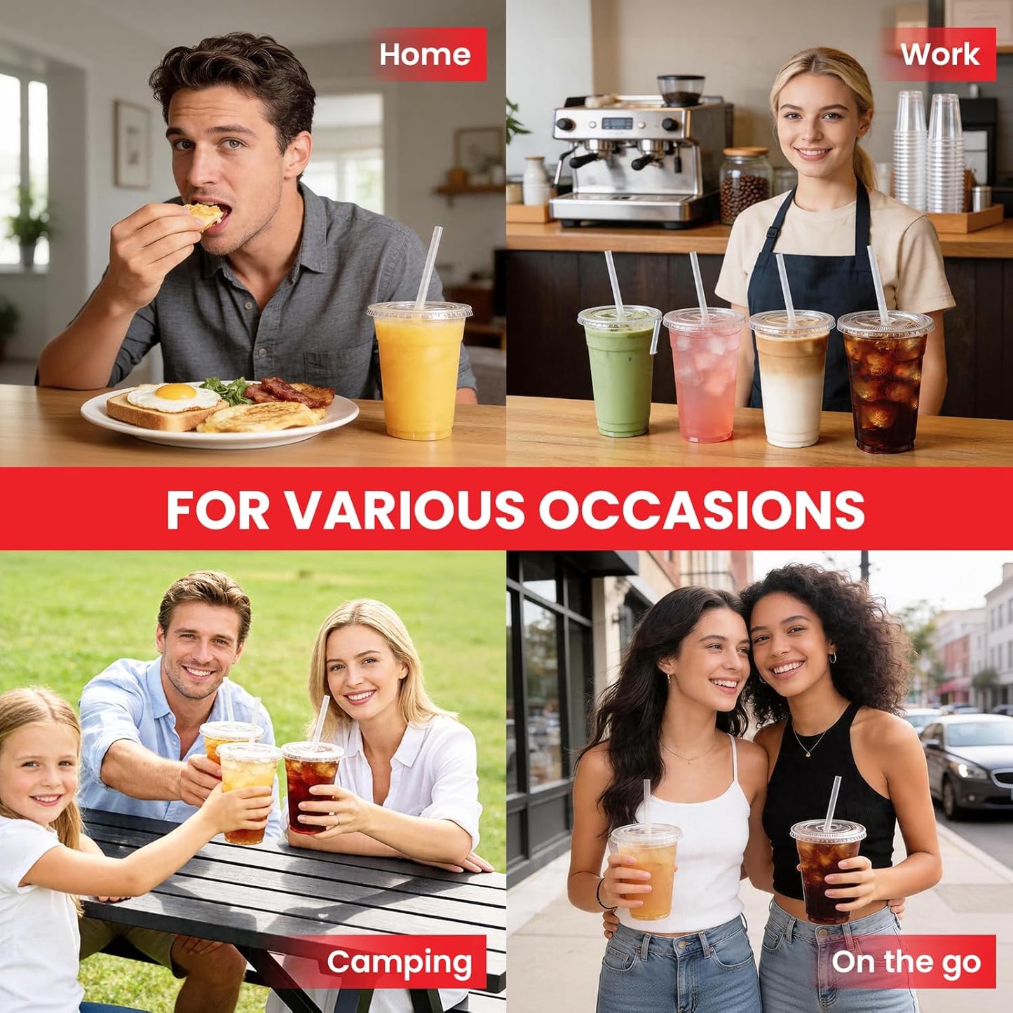 100 Pack 16 oz Plastic Cups with Lids and Straws, Clear Disposable Plastic Cups, Heavy Duty Iced Coffee Cups with Leak-Resistant Lids, Cold Drink Cups for Juice, Coffee and Milk Tea & Party To Go