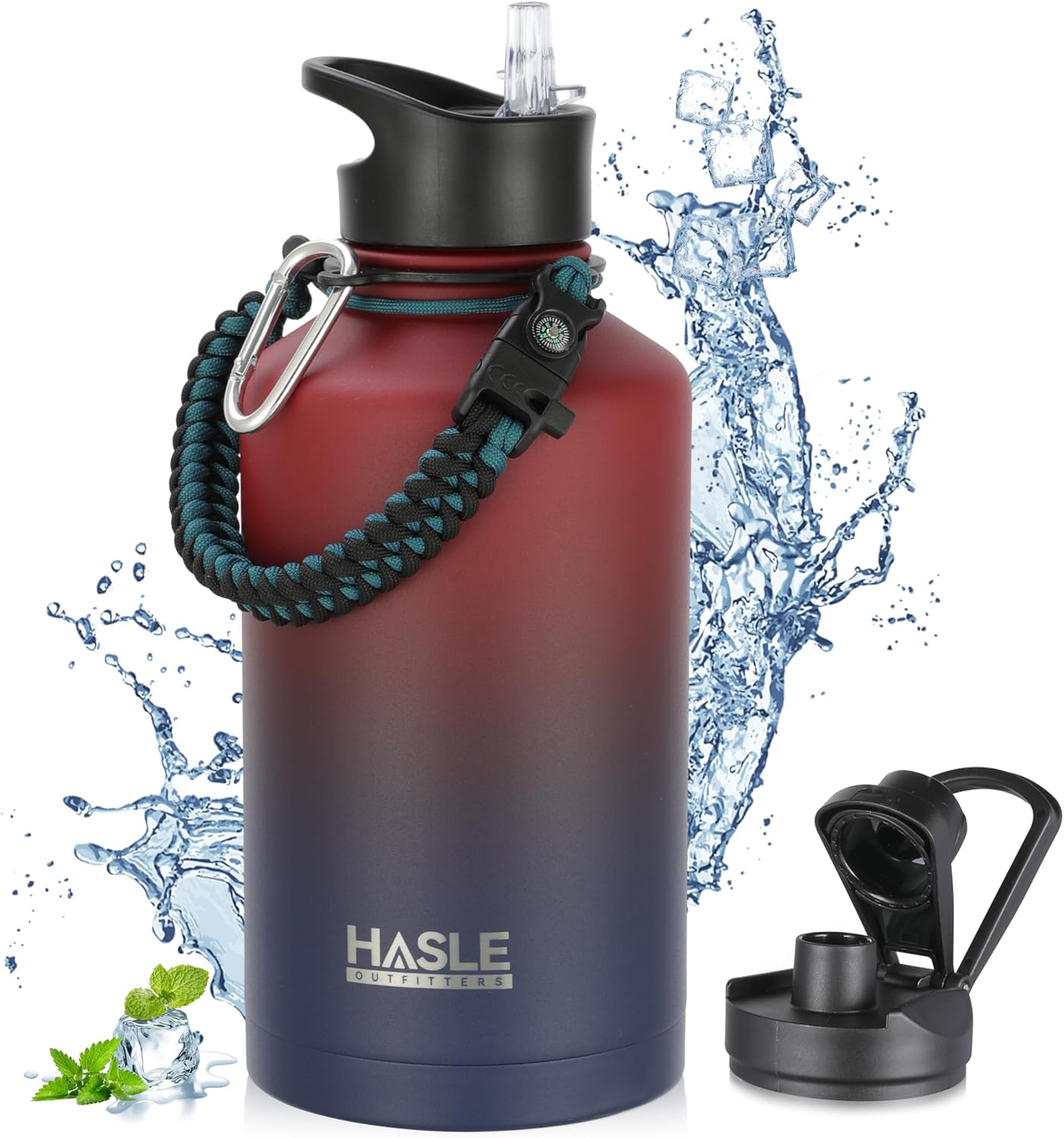 HASLE OUTFITTERS 32 oz Insulated Water Bottle Stainless Steel Double Walled Vacuum Sports Water Bottle with 2 Lids (Straw and Spout Lid) for Gym Camping Hiking(Black,1)