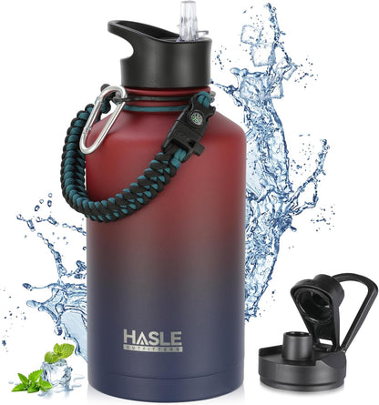 HASLE OUTFITTERS 32 oz Insulated Water Bottle Stainless Steel Double Walled Vacuum Sports Water Bottle with 2 Lids (Straw and Spout Lid) for Gym Camping Hiking(Black,1)