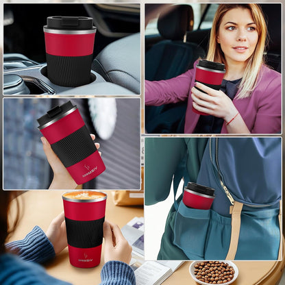 MOMSIV 12oz Travel Mug, Insulated Coffee Cup with Leakproof Lid, Travel Coffee Mug Vacuum Stainless Steel Double Walled Reusable Coffee Cup for Hot and Cold Water Coffee