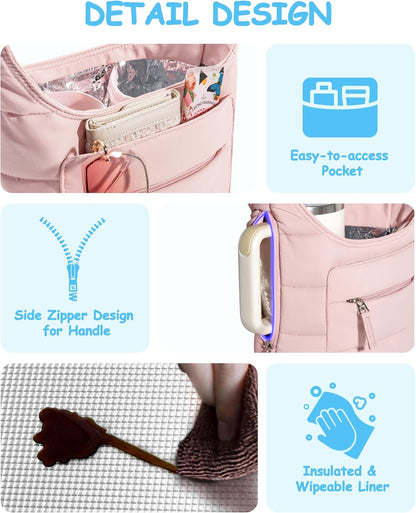 Water Bottle Holder with Strap for 2 Cups, Water Bottle Sling Bag with Phone Pocket, Tumbler Carrier Bag for Walking, Hiking, Camping