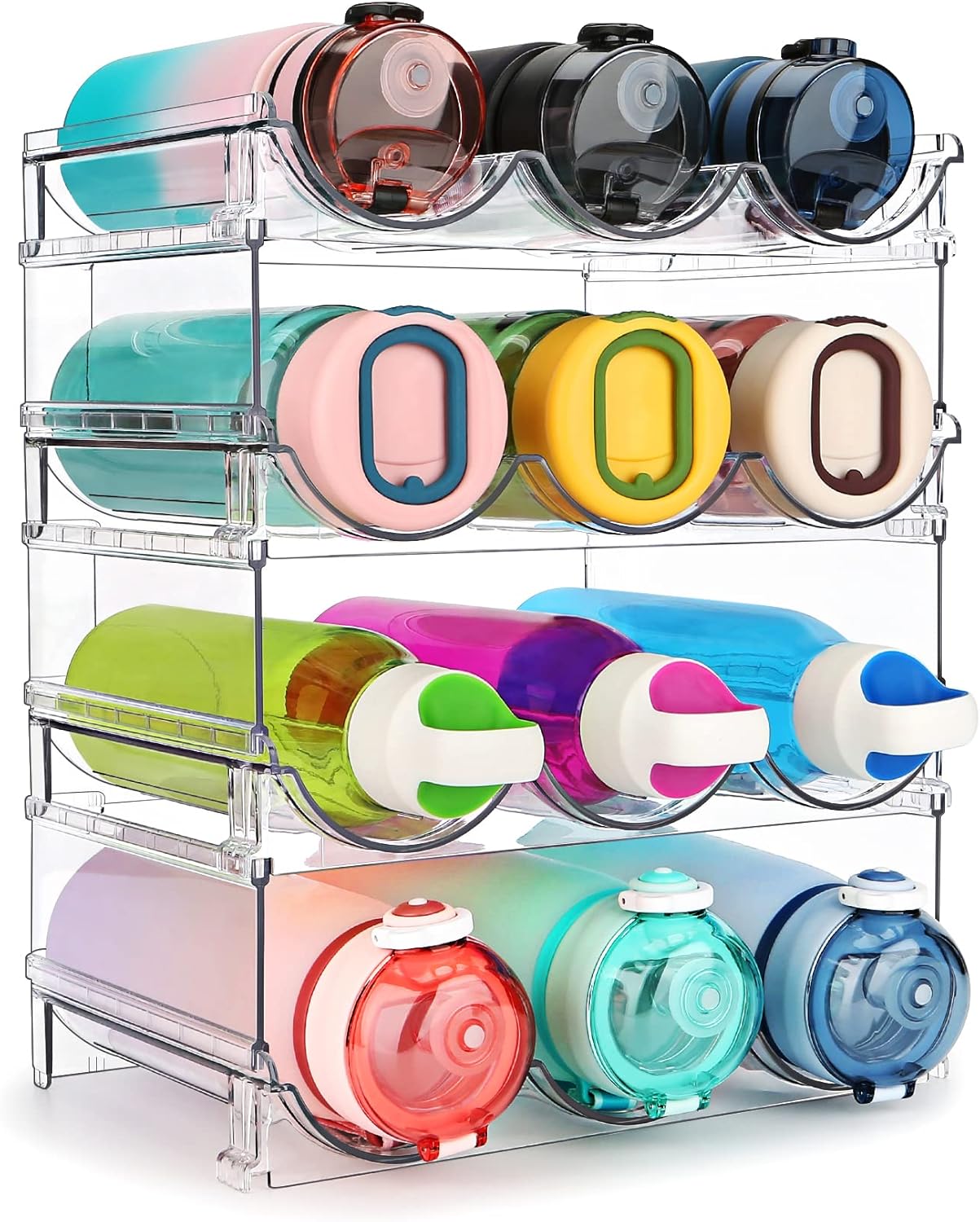 spospo Water Bottle Organizer for Cabinet, Water Bottle Storage Organizer, 2 Packs Water Bottle Storage Rack, Water Bottle Holder for Cabinet, Stackable Water Bottle Storage Rack