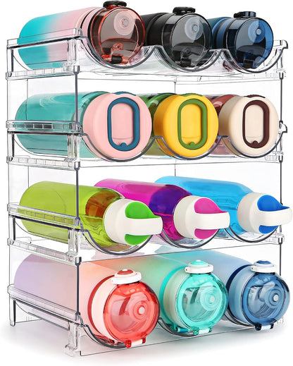 spospo Water Bottle Organizer for Cabinet, Water Bottle Storage Organizer, 2 Packs Water Bottle Storage Rack, Water Bottle Holder for Cabinet, Stackable Water Bottle Storage Rack