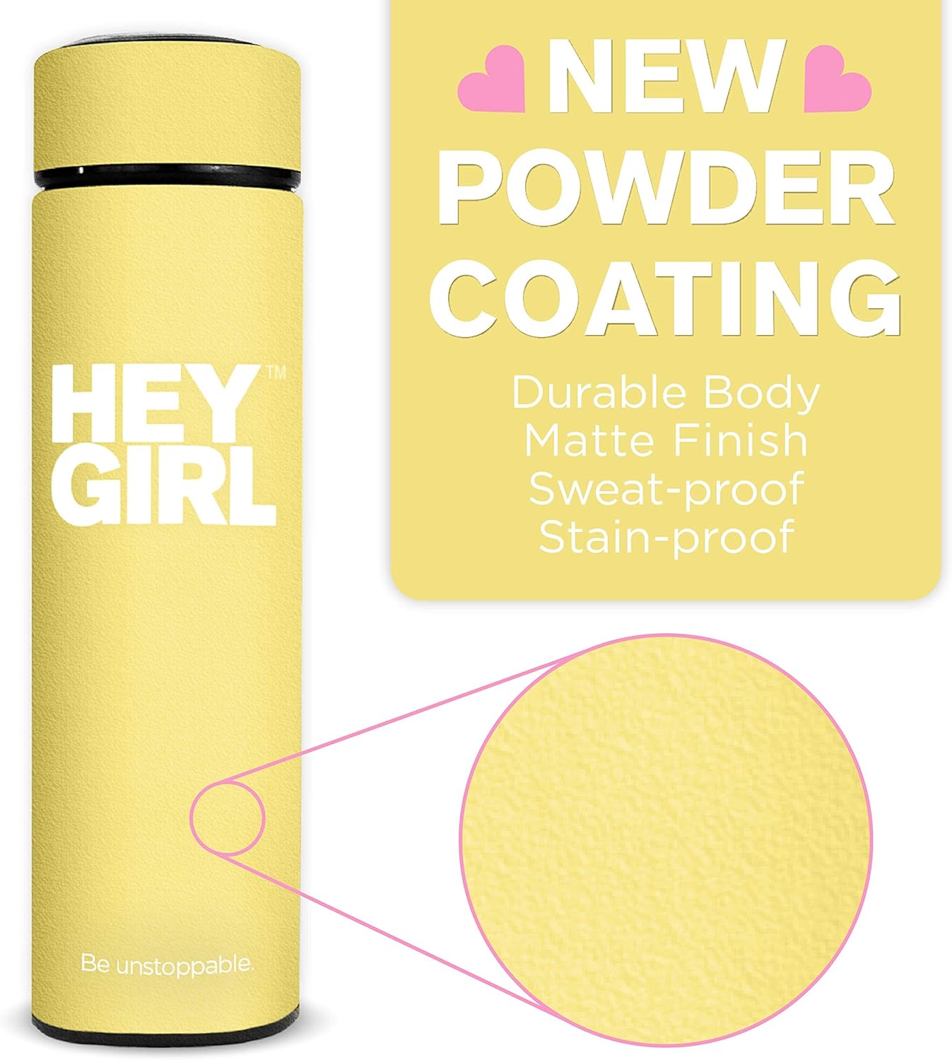Hey Girl Tea Infuser Bottle 450ml - Insulated Stainless Steel Water Bottle - Tea Tumbler with Tea Diffuser - Portable Travel Mug for Loose Leaf Tea & Infused Water - Tea Lovers Gifts for Women (Pink)