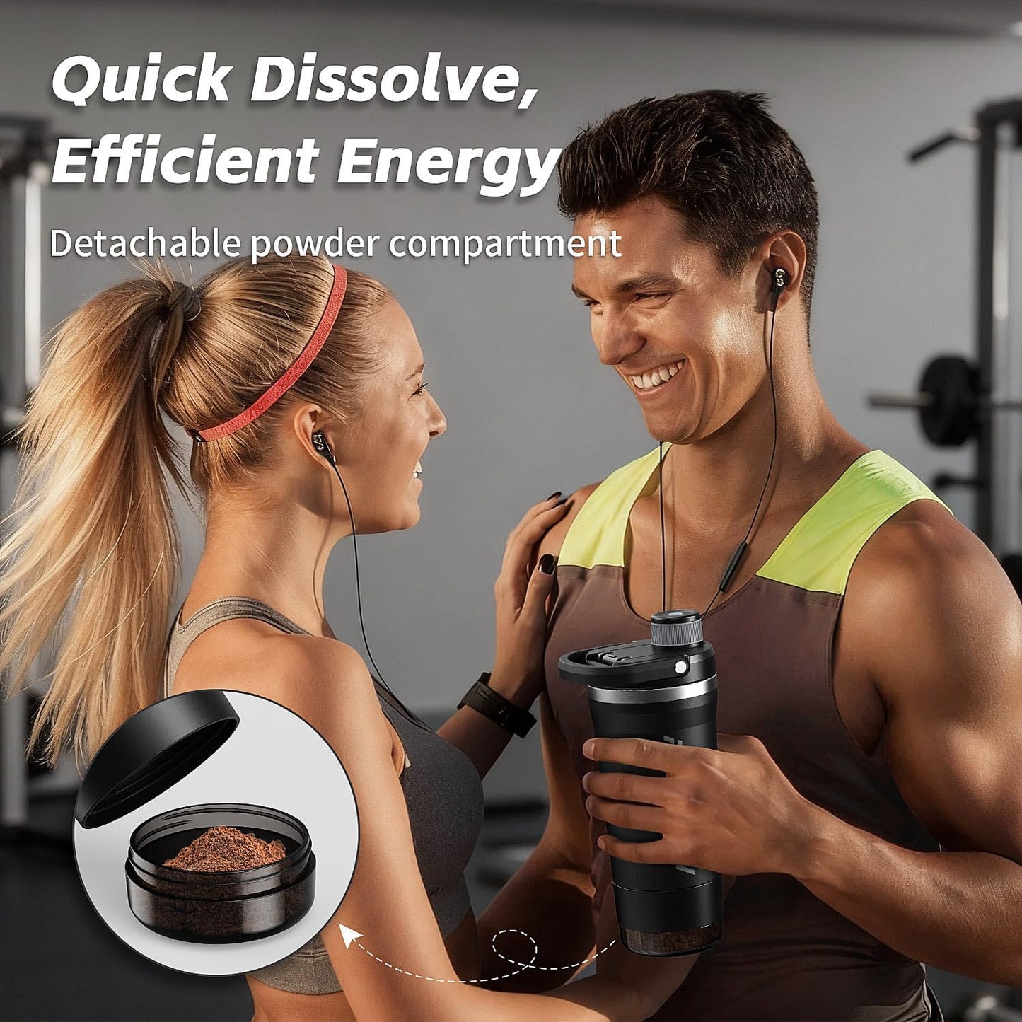 PROCHAIN Insulated Stainless Steel Shaker Bottle, Metal Shaker Cup for Protein Shakes with Storage, Leak-Proof Twist Lock Lid, Perfect for Gym Sports, 20 oz