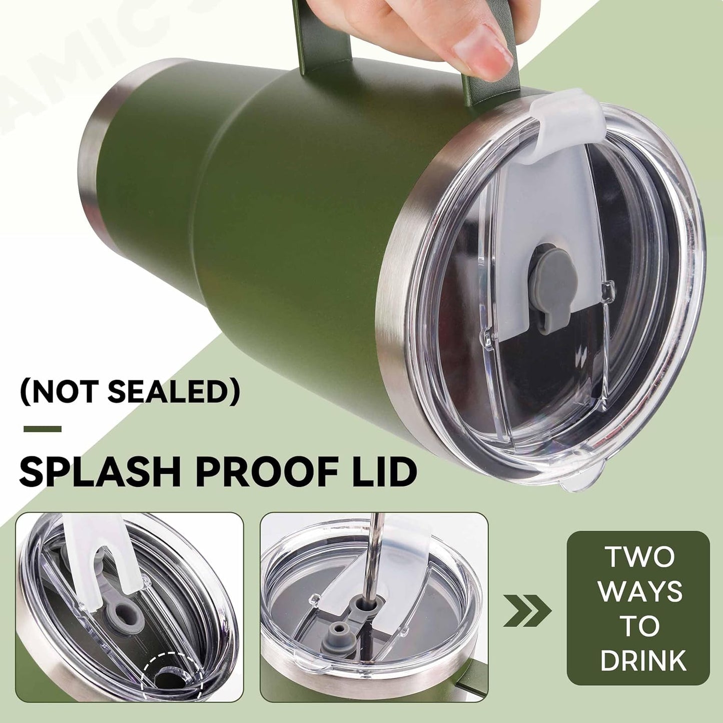 30 oz Tumbler With Handle, Double Wall Stainless Steel Vacuum Insulated Travel Mug with Splash-Proof Lid Metal Straw and Brush (Cream)