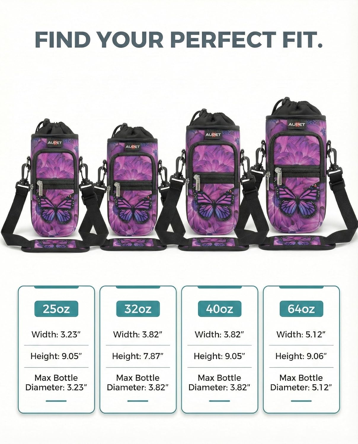AUPET Water Bottle Sling Bag Sleeve Holder Carrier 25/32/40/64 oz,Insulated Crossbody Water Bottle Case Cover with Strap and Pockets for Men/Women Walking Hiking