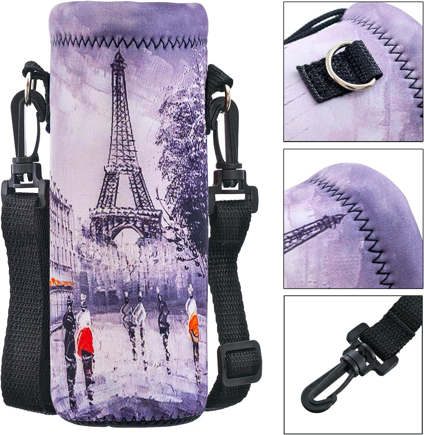 Neoprene 500ML/750ML/1000ML Water Bottle Bag Carrier, Portable Insulated Bottle Sling Holder Case Pouch with Adjustable Shoulder Strap for Men Women Walking Hiking Running