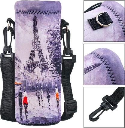 Neoprene 500ML/750ML/1000ML Water Bottle Bag Carrier, Portable Insulated Bottle Sling Holder Case Pouch with Adjustable Shoulder Strap for Men Women Walking Hiking Running