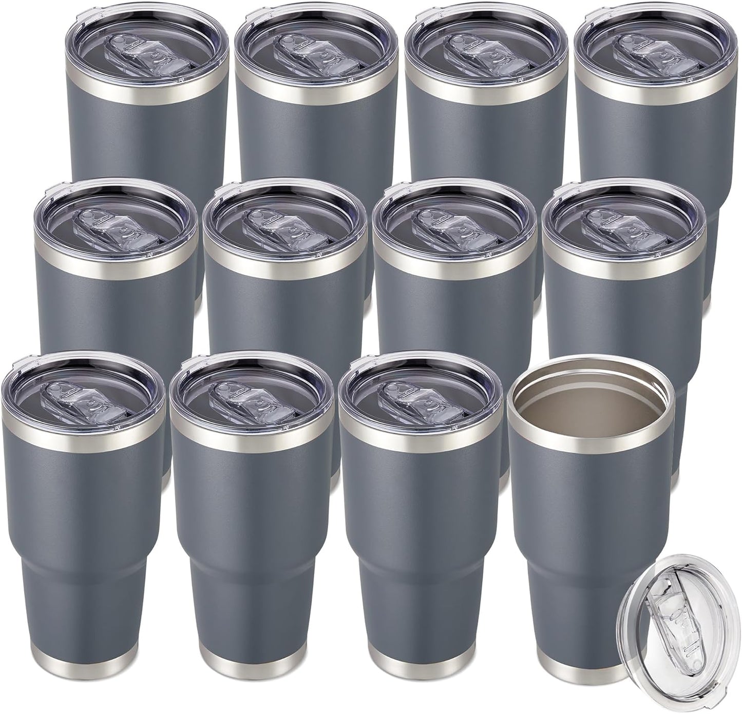 30 oz Tumbler with Lid Stainless Steel Tumblers Vacuum Insulated Cup Reusable Powder Coated Travel Mug Double Wall Leak Proof Portable Cups Keep Cold Drinks for 12 Hours, Stainless, 1 Pack