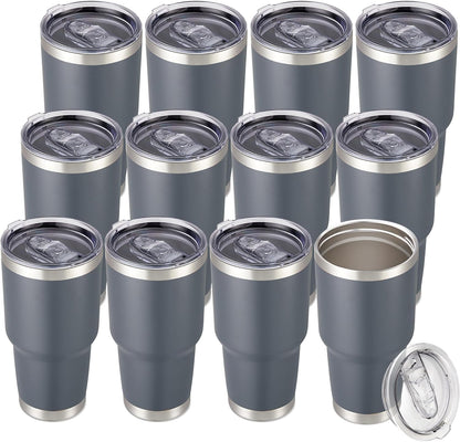 30 oz Tumbler with Lid Stainless Steel Tumblers Vacuum Insulated Cup Reusable Powder Coated Travel Mug Double Wall Leak Proof Portable Cups Keep Cold Drinks for 12 Hours, Stainless, 1 Pack