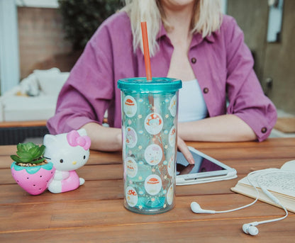 Silver Buffalo Sanrio Hello Kitty and Friends Plastic Boba Tumbler with Lid and Straw Featuring Hello Kitty, Cinnamorroll, Kuromi, My Melody, Badtz Maru, Keroppi, Chococat, and Pompompurin, 24 Ounces