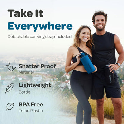 Hydracy Water Bottle with Time Marker -Large BPA Free Water Bottle & No Sweat Sleeve -Leak Proof Gym Bottle with Times to Drink - Ideal for Fitness Sports & Outdoors