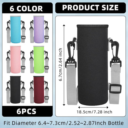 Rtteri 6 Pcs Neoprene Water Bottle Carrier Bag with Adjustable Shoulder Strap 32oz Insulator Water Bottle Cover Holder Cooler Sleeve for Stainless Steel/glass/plastic (Black)