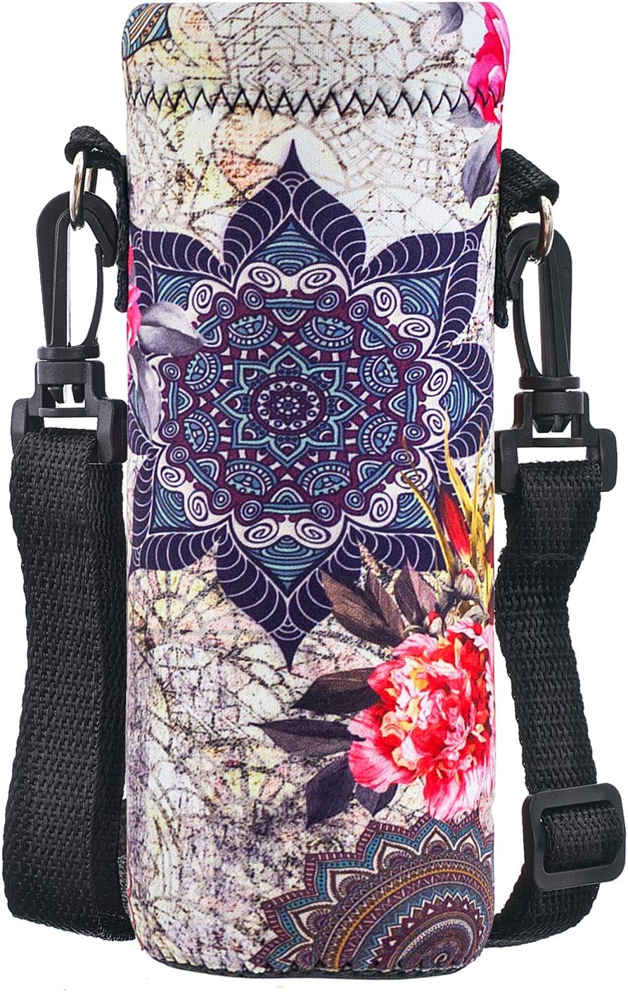 Neoprene 500ML/750ML/1000ML Water Bottle Bag Carrier, Portable Insulated Bottle Sling Holder Case Pouch with Adjustable Shoulder Strap for Men Women Walking Hiking Running