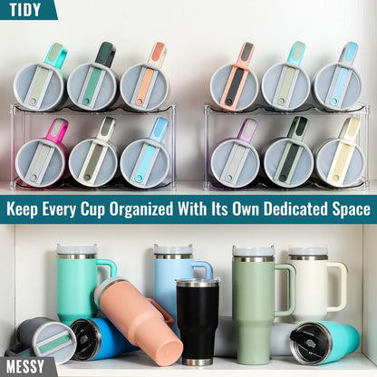 Design for Stanley 40 OZ & Large Bottles & Tumblers with Handle - Acrylic Water Bottle Organizer - Stackable Clear Wine Rack Cup Holder for Home Kitchen Pantry Shelf Countertop Cabinet, 4 Tier Hold 16