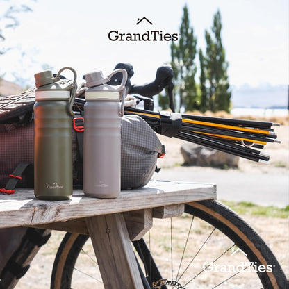 GRANDTIES 2 Lids Sports Stainless Steel Water Bottles – Wide Mouth Vacuum Insulated Reusable Leak Proof BPA-Free Travel Metal Canteen, Thermal Bottles for Men Women Gym (Ivory White 32 oz)
