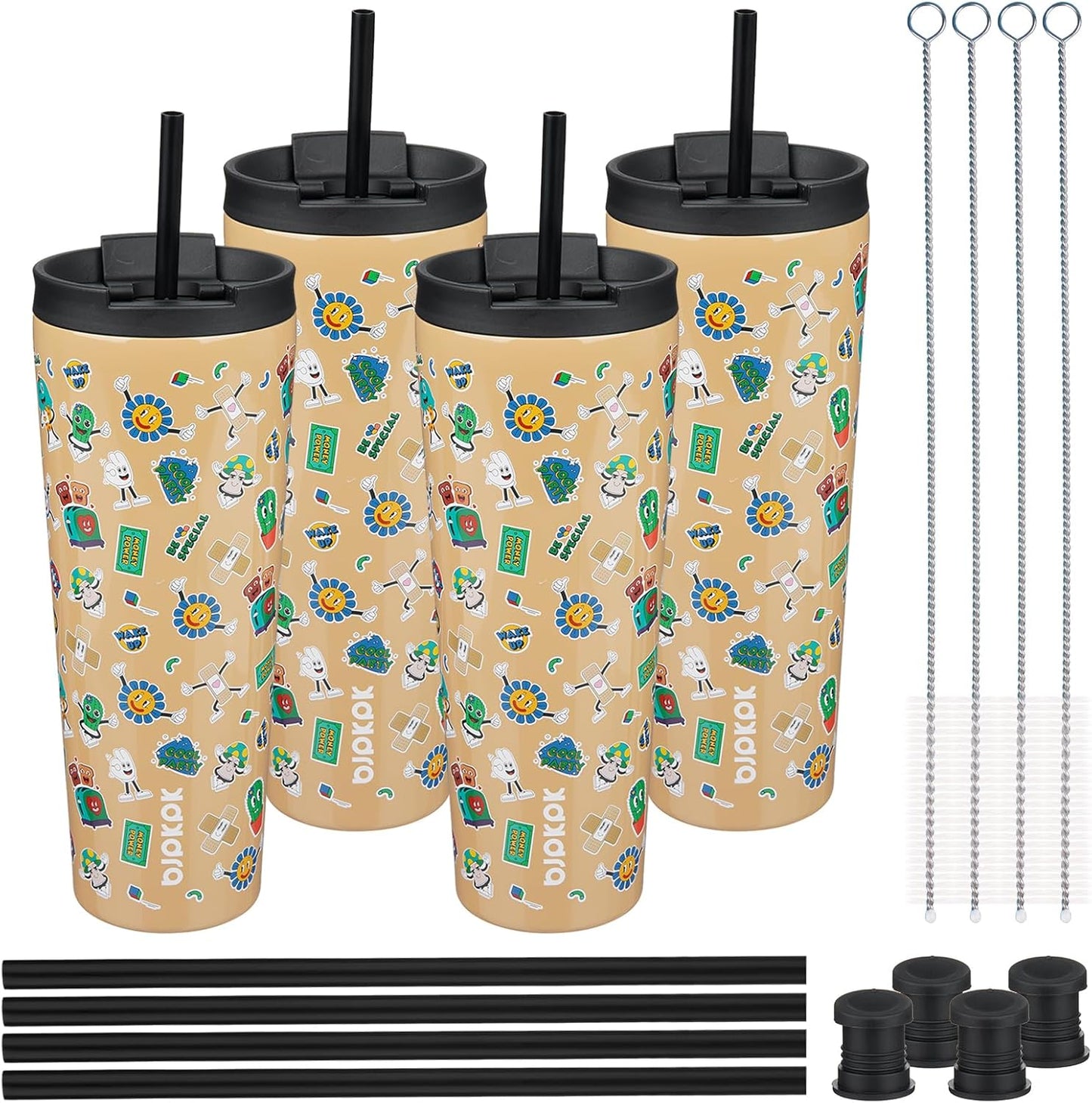 BJPKPK 4 Pack Tumbler with Lid and Straw,30oz Insulated Tumblers Bulk Reusable Travel Coffee Mug, Dishwasher Safe Double Wall Vacuum Insulated Cup Gift for Men Women,Light Blue Leopard