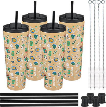 BJPKPK 4 Pack Tumbler with Lid and Straw,30oz Insulated Tumblers Bulk Reusable Travel Coffee Mug, Dishwasher Safe Double Wall Vacuum Insulated Cup Gift for Men Women,Light Blue Leopard