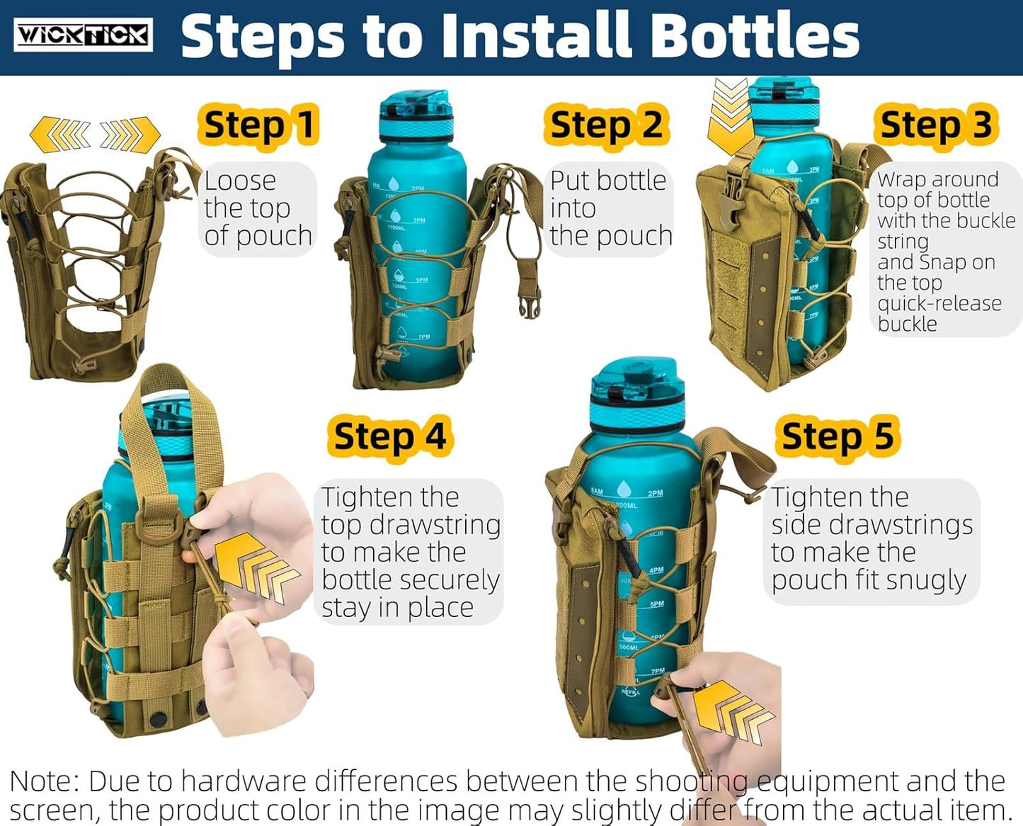 WICKTICK Molle Water Bottle Holder Pouch 16 24 32 40 64 oz - Multi-Purpose Tactical Fuel Bottle Bag, Adjustable Size for Outdoor Activities, Adapted to Backpack/Vest/Belt
