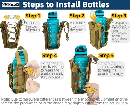 WICKTICK Molle Water Bottle Holder Pouch 16 24 32 40 64 oz - Multi-Purpose Tactical Fuel Bottle Bag, Adjustable Size for Outdoor Activities, Adapted to Backpack/Vest/Belt