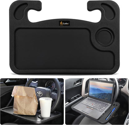 EcoNour 2 in 1 Car Steering Wheel Desk | Tray for Laptop Car Mount with Pen Holder | Desk Console for Car | Food Tray for Eating with Drinks Holder | Multipurpose Travel Car Accessories