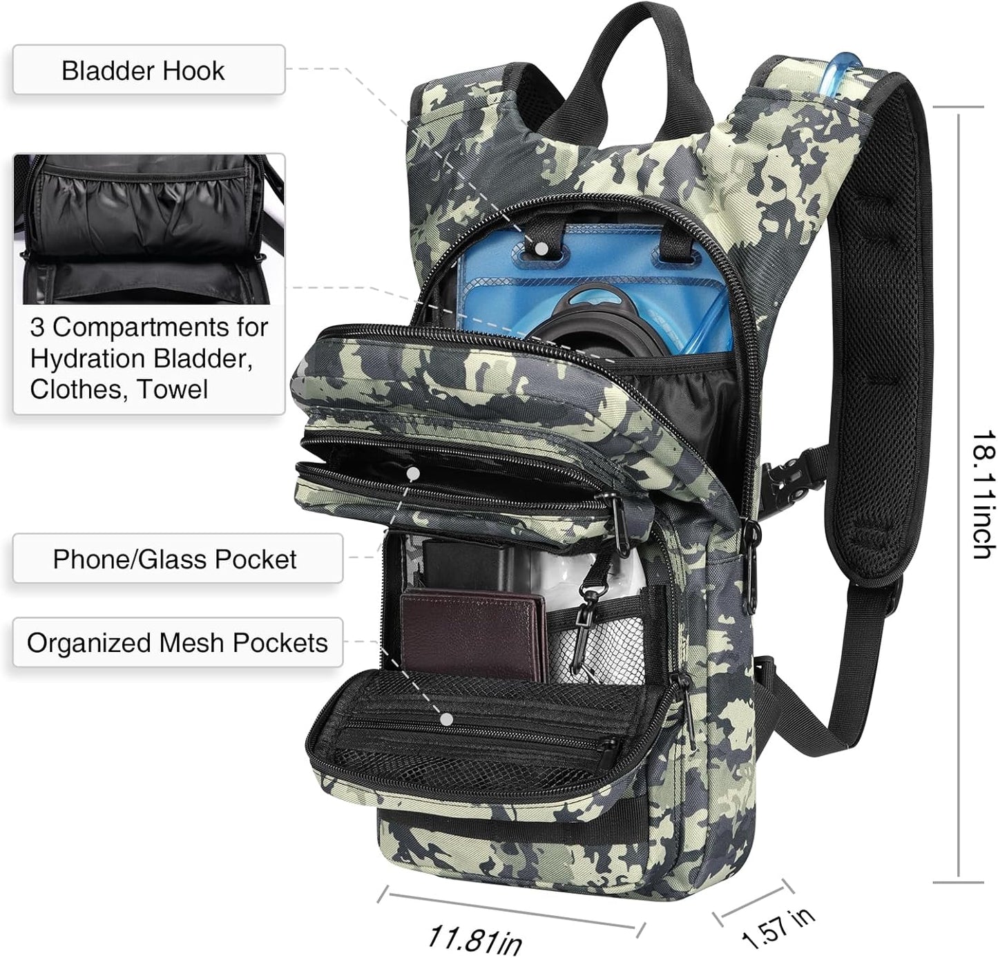NOOLA Hydration Backpack with 3L TPU Water Bladder, Tactical Molle Water Backpack for Men Women, Hydration Pack for Hiking, Biking, Running and Climbing