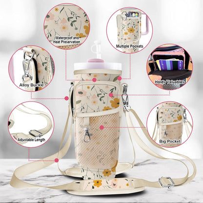 Stanley Carrier Bag for Stanley 40oz/30ozTumbler with Phone with 2 Adjustable Strap,3 Pockets Bottle Stanley Cup Carrier Bag & Case,Accessories for Hiking Travelling